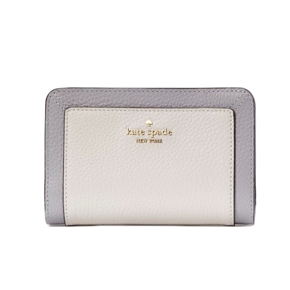 New Kate Spade Lena Colorblock Medium Compact Bifold Wallet Mountain Grey Multi